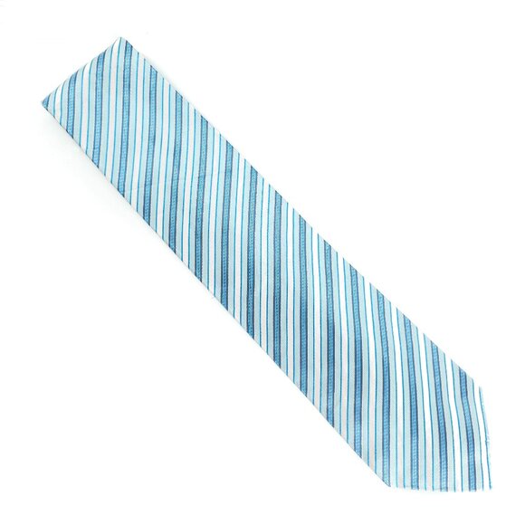 Geoffrey Beene Men Necktie Striped 100% Silk Color Blue Size 59x3.5 - NWOT - Picture 1 of 5